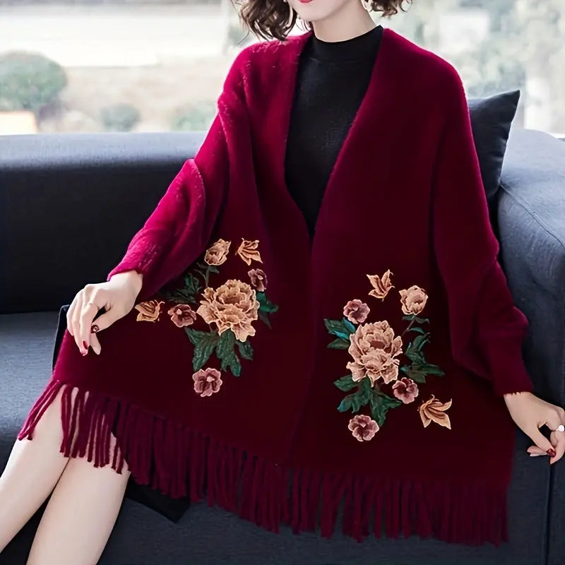 Faux Fur Embroidered Shawl Cheongsam Outer TasselCloak Scarf Elegant Female Thick Shawl Autumn Winter Scarf With Send A Brooch MyFave Boutique