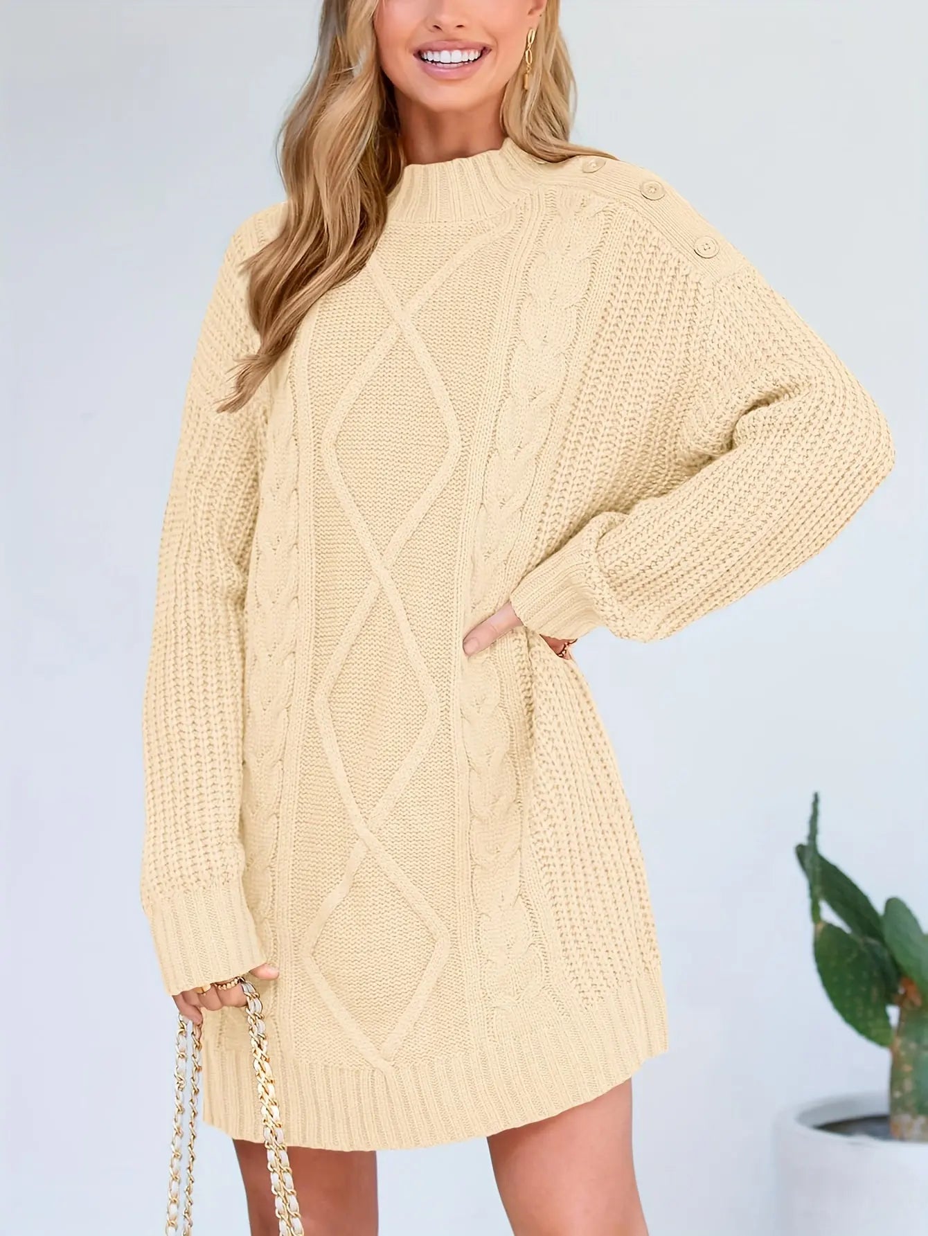 Autumn And Winter Women's Knitted Round Neck New Fashionable Commuter Round Shoulder Long Sleeve Thick Long Hair Hoodie MyFave Boutique