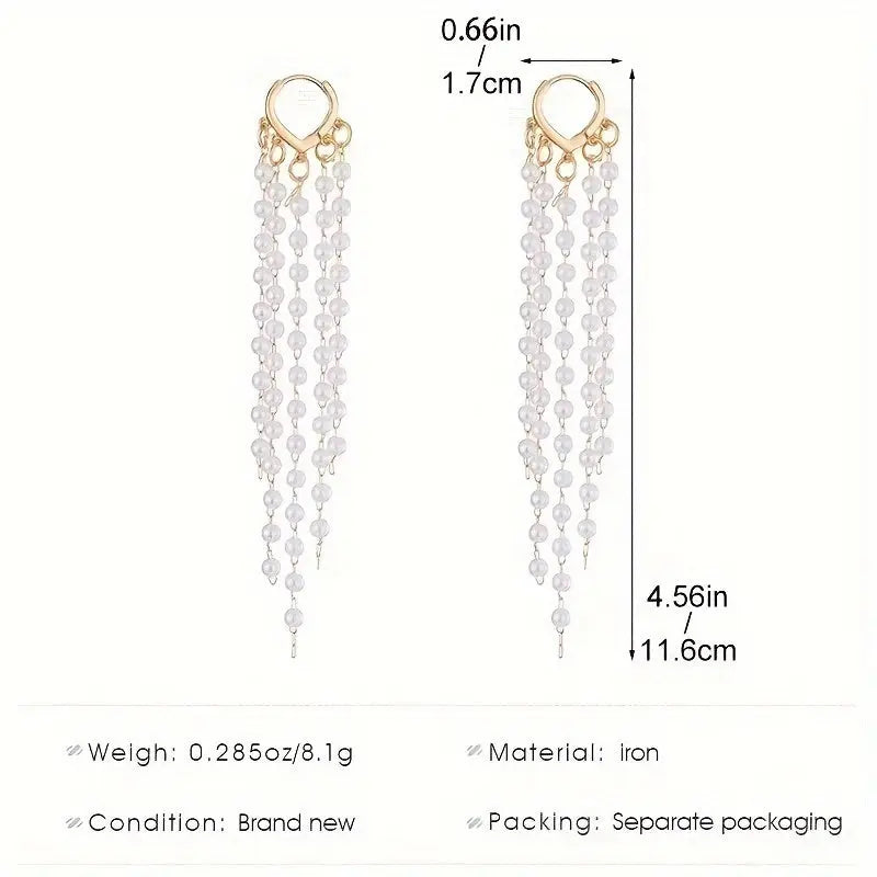 18K Gold Plated Copper Pearl Tassel Earrings - Elegant Boho Long Dangle Earrings with Heart Detail for Women - Versatile Daily and Vacation Accessory, No Feather, All Seasons MyFave Boutique