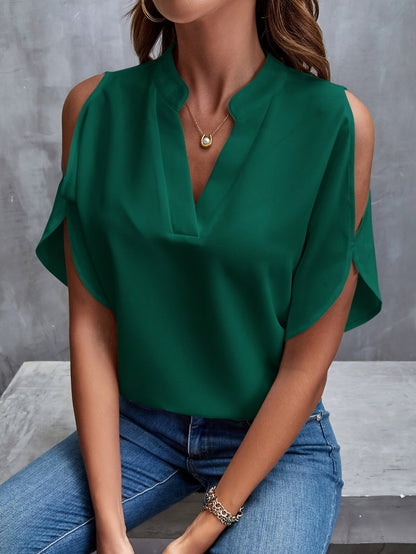 Women's Casual V-Neck Blouse with Cut-Out Shoulder Detail, Dressy Summer Top for Business or Casual Wear MyFave Boutique