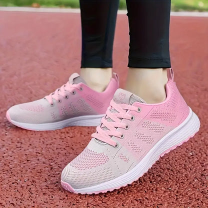 Women's Solid Color Casual Sneakers, Lace Up Breathable Flat Soft Sole Shoes, Lightweight Low-top Running Shoes MyFave Boutique