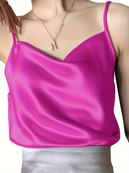 Women's Satin Camisole - Cute and Sexy Sleeveless Top with Pile Neck MyFave Boutique