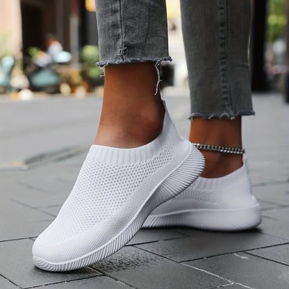 Women's Breathable Woven Slip-On Sneakers, Lightweight Low Top Running Shoes for Casual Outdoor Activities MyFave Boutique