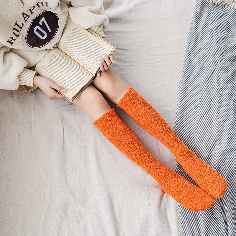 11 pairs Women's Coral Fleece Knee High Socks, Cozy Japanese-Style Plush Thickened Warm Winter Sleep Socks MyFave Boutique