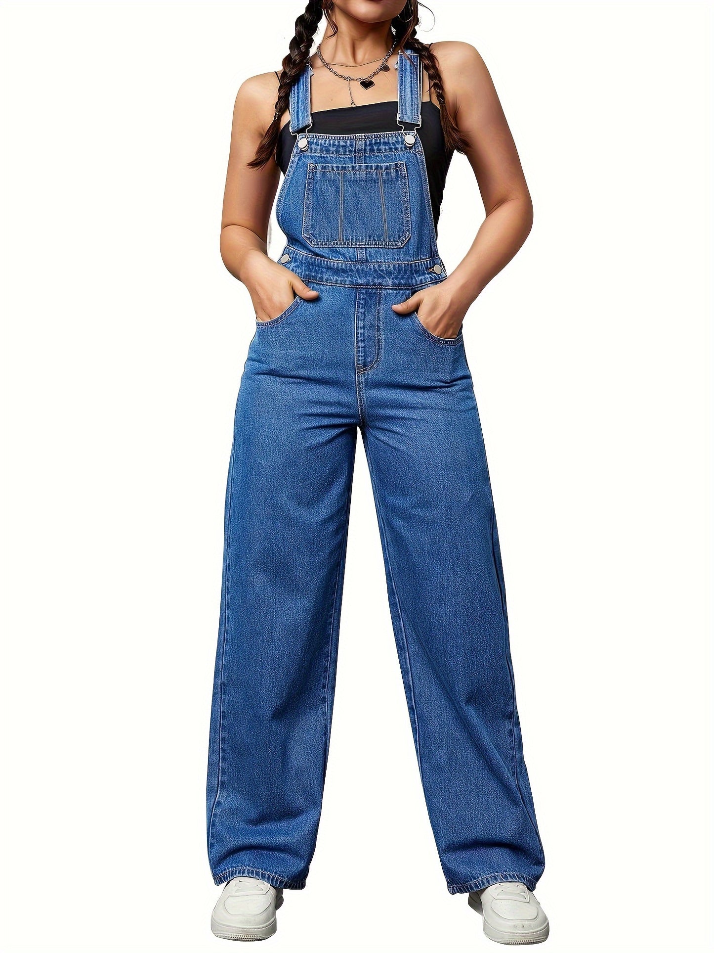 Womens Overalls Denim Straight Wide Leg Jeans Overall Loose Fit Bib Baggy Jean Jumpsuits Adjustable Straps. MyFave Boutique