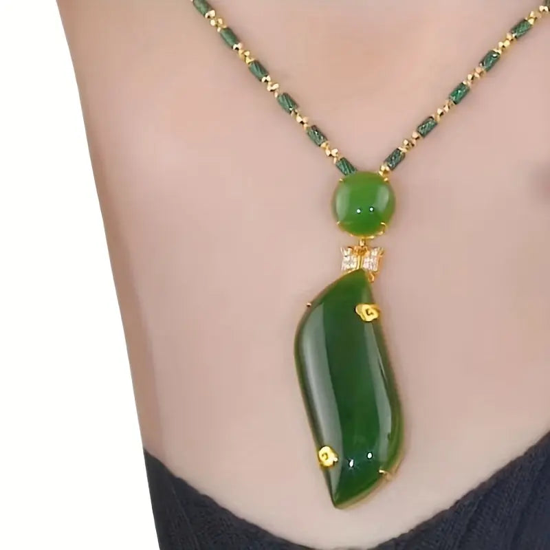 Chic Green Bamboo Pendant Necklace for Women - Faux Jade, Alloy with Resin Accents, Fashionable Clavicle Chain MyFave Boutique