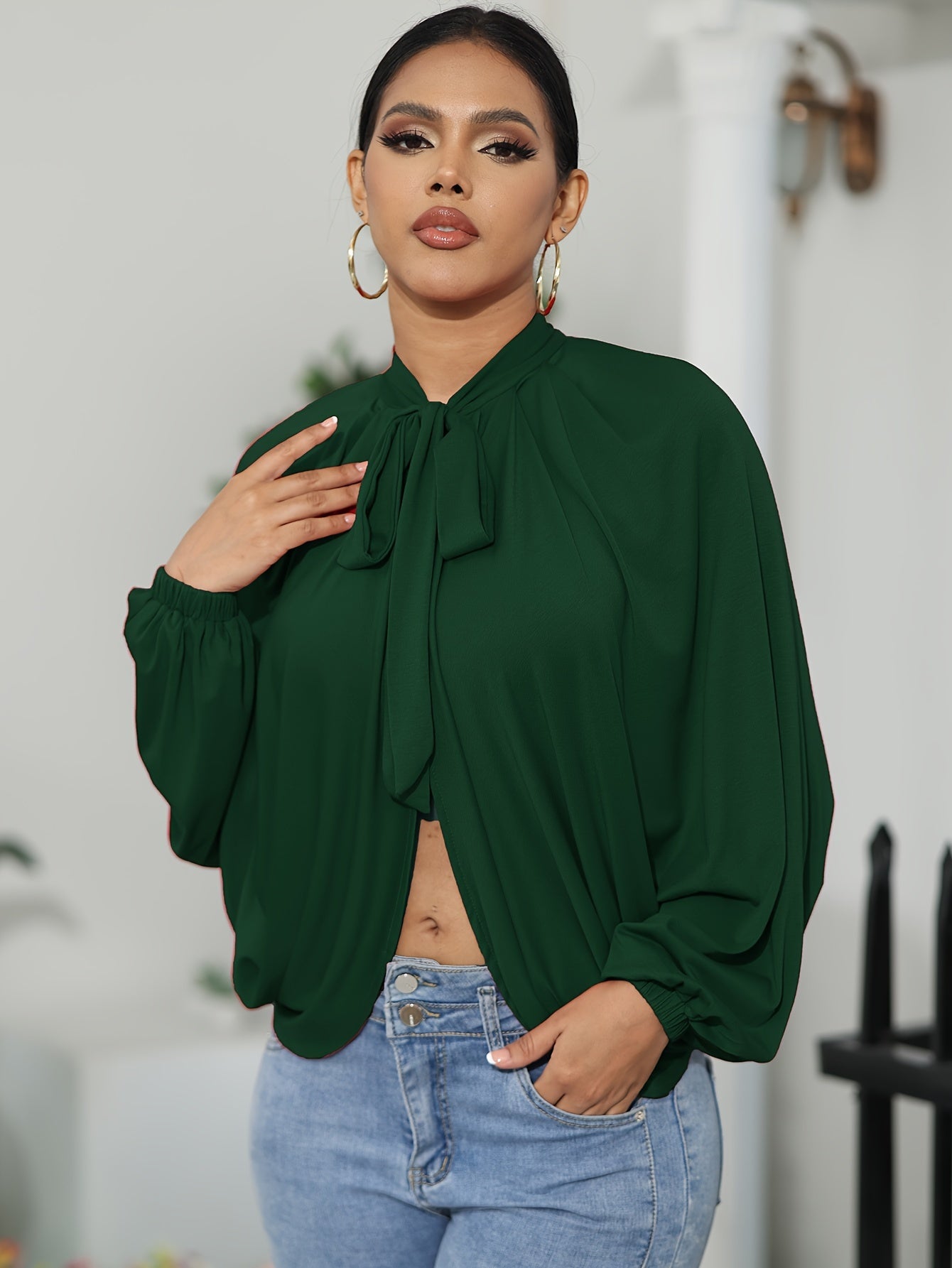 Women's Sexy Solid Color Balloon Sleeve Blouse with Open Back MyFave Boutique