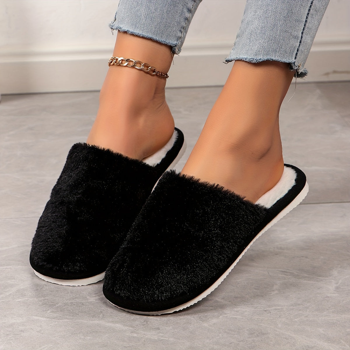 Solid Color Slippers, Casual Slip On Plush Lined Shoes, Comfortable Indoor Home Slippers MyFave Boutique