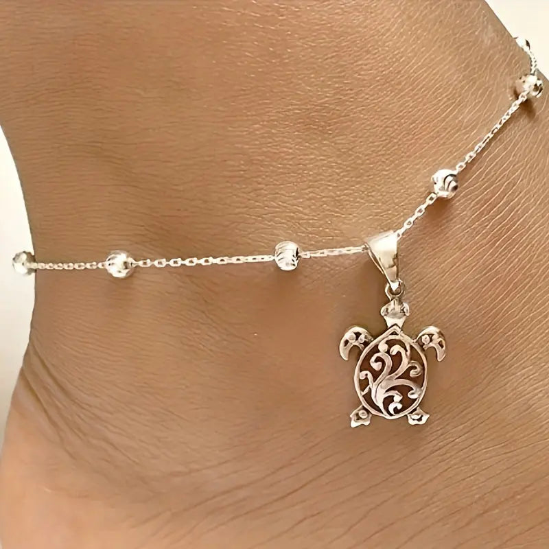 Oval Bead Chain Turtle Ankle Chain Women's Beach Vacation MyFave Boutique