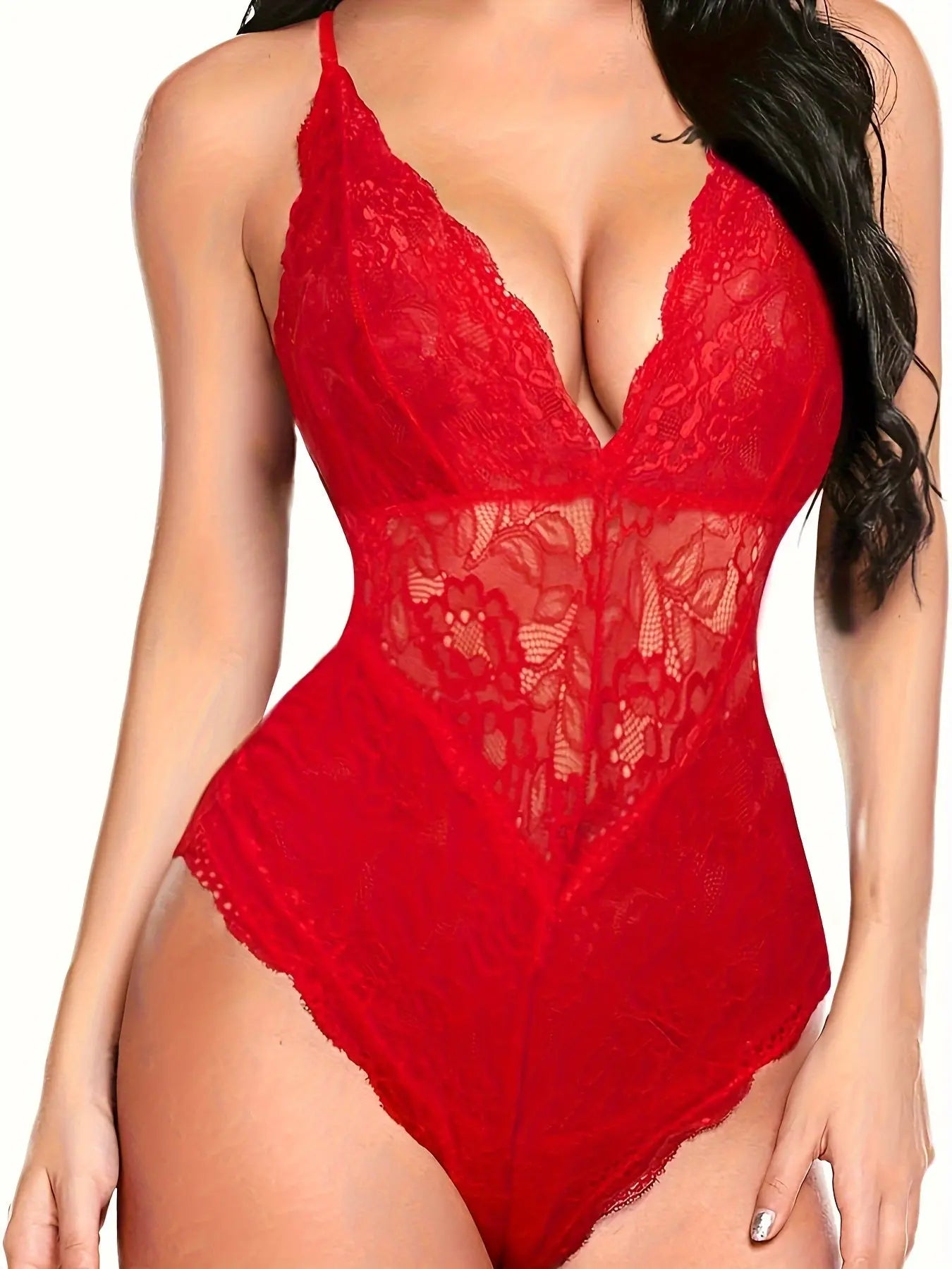 Lace Mesh Slim Fit Bodysuit, Plunge Sleeveless Tummy Control Body Shaper, Women's Underwear and Shapewear MyFave Boutique