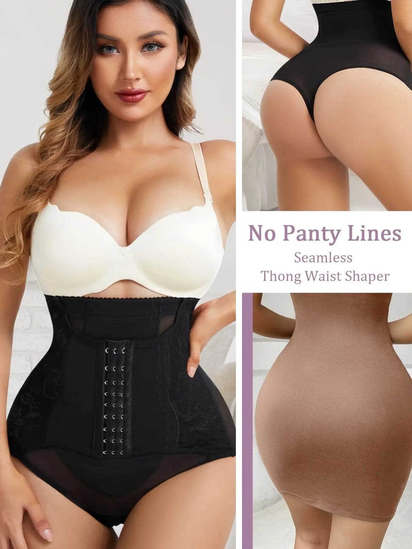 Lace Stitching Shaping Thongs, Front Buckle Tummy Control Slimmer Panties, Women's Underwear & Shapewear MyFave Boutique