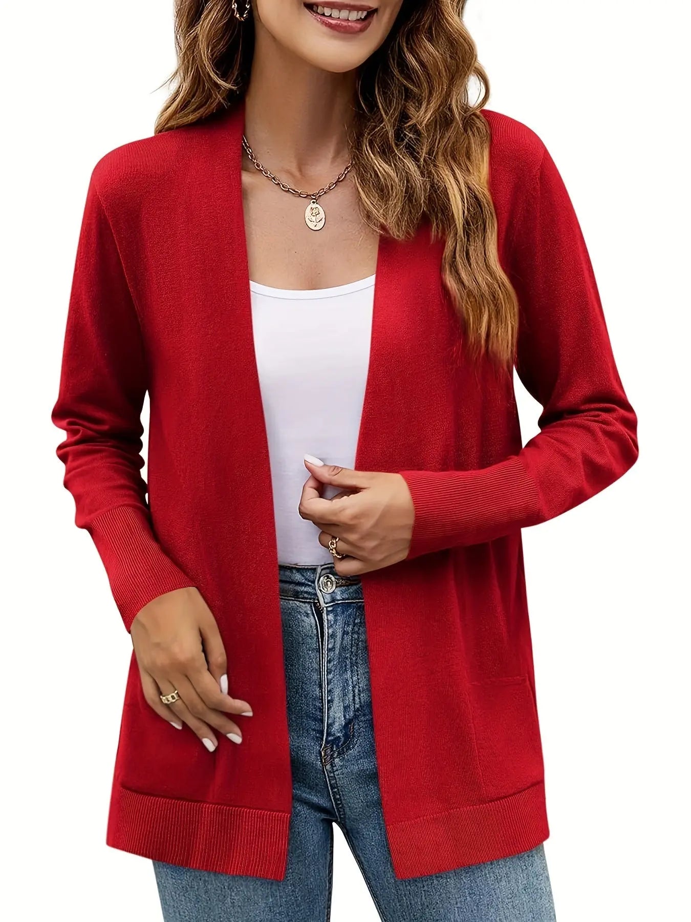 Women's Long Sleeve Open Front Knit Cardigan Sweater with Pockets MyFave Boutique