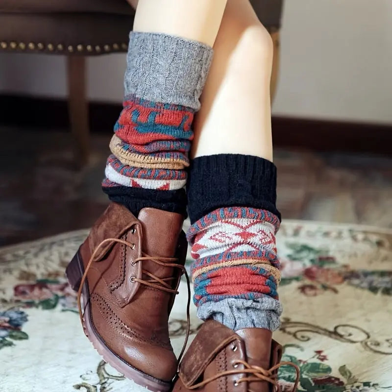 1 Pair Of Christmas Autumn And Winter Twist Snowflake Fawn Socks, Knitted Knee Pads, Wool Stacking Socks, Warm Leg Warmers, Foot Covers, Gifts For Girlfriend Women MyFave Boutique