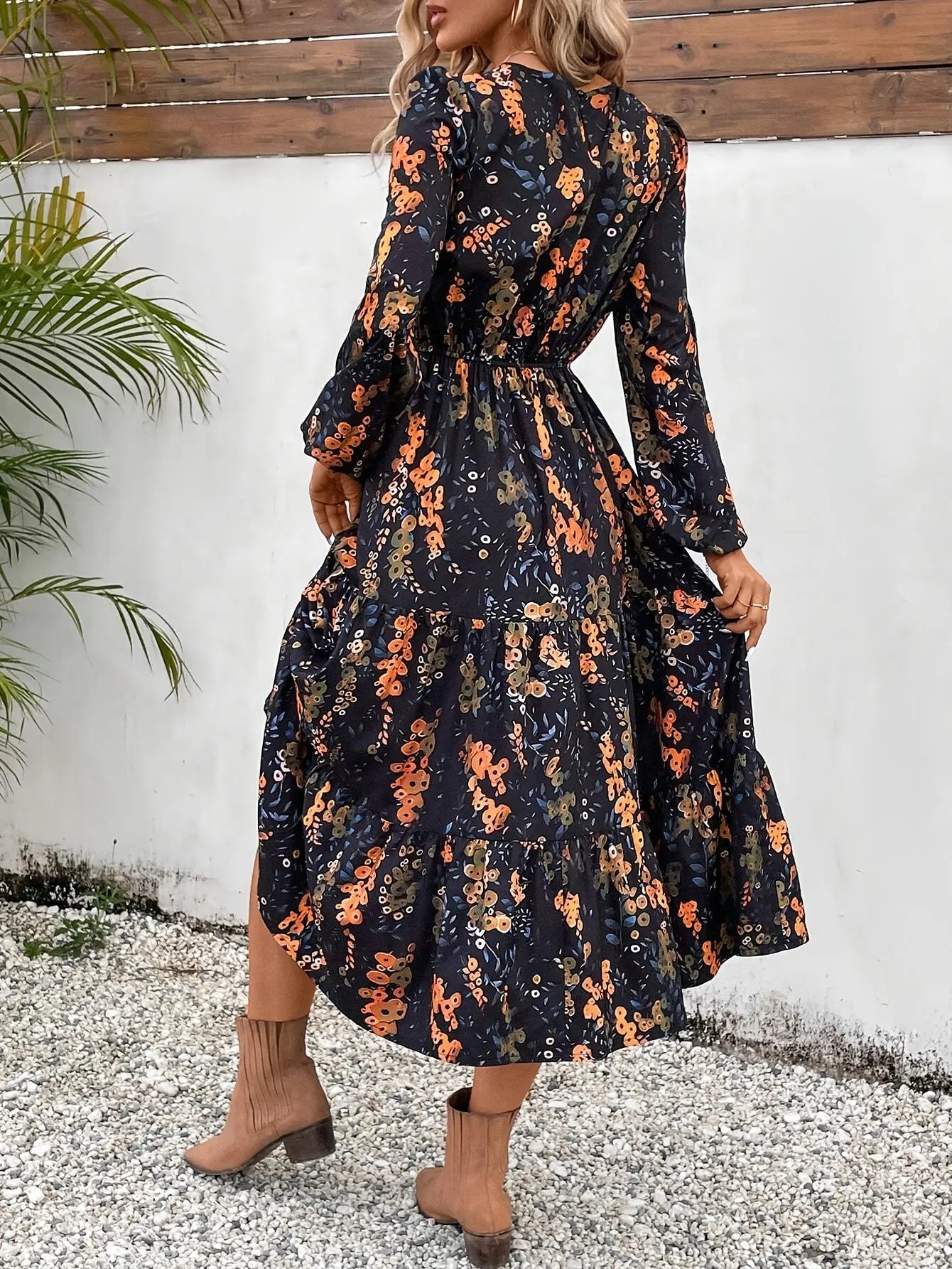 Floral Print Dress Elegant Midi Dress,Long Sleeve A-line Dress, Perfect for Spring & Fall, Women's Clothing MyFave Boutique