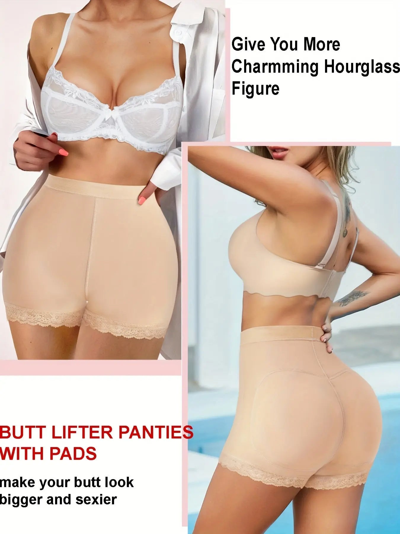 Lace Trim Shaping Shorts, Comfy Tummy Control Butt Lifting Zip Up Shaper, Women's Lingerie & Shapewear MyFave Boutique