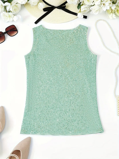 Sequined V Neck Tank Top, Elegant Sleeveless Tank Top For Spring & Summer, Women's Clothing MyFave Boutique