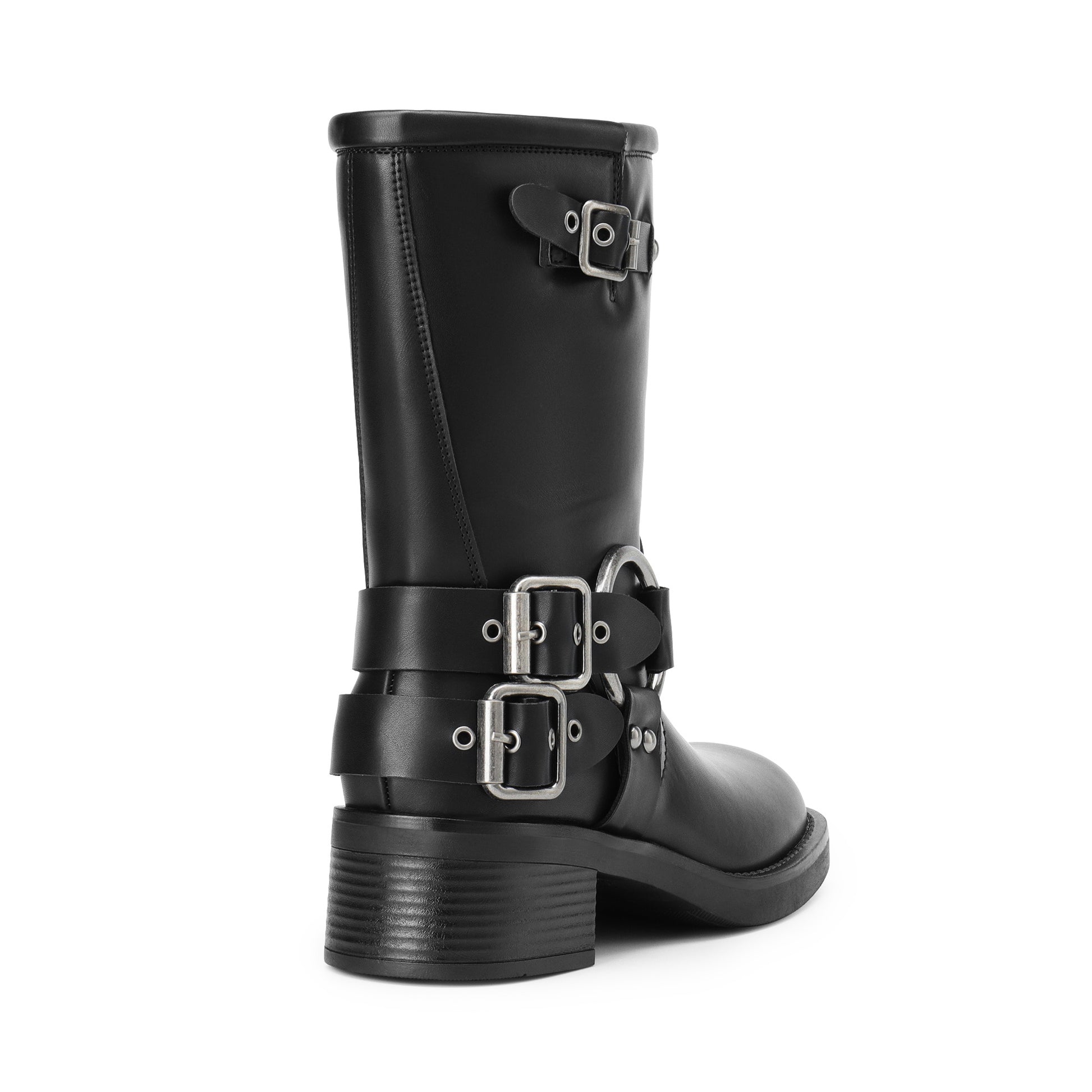 Mid Calf Biker Boots for Women: Square Toe, Buckles, Low Chunky Heel MyFave Boutique