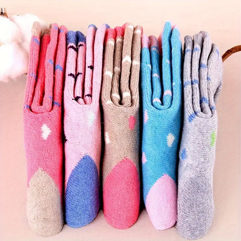 5 Pairs Colorful Heart & Argyle Print Socks, Casual Thick Warm Terry Mid Tube Socks For Fall & Winter, Women's Stockings & Hosiery MyFave Boutique