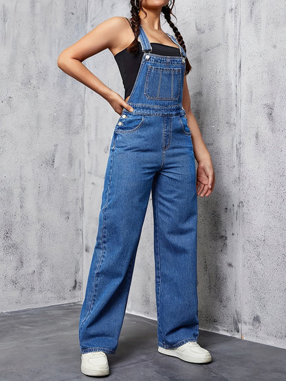 Womens Overalls Denim Straight Wide Leg Jeans Overall Loose Fit Bib Baggy Jean Jumpsuits Adjustable Straps. MyFave Boutique