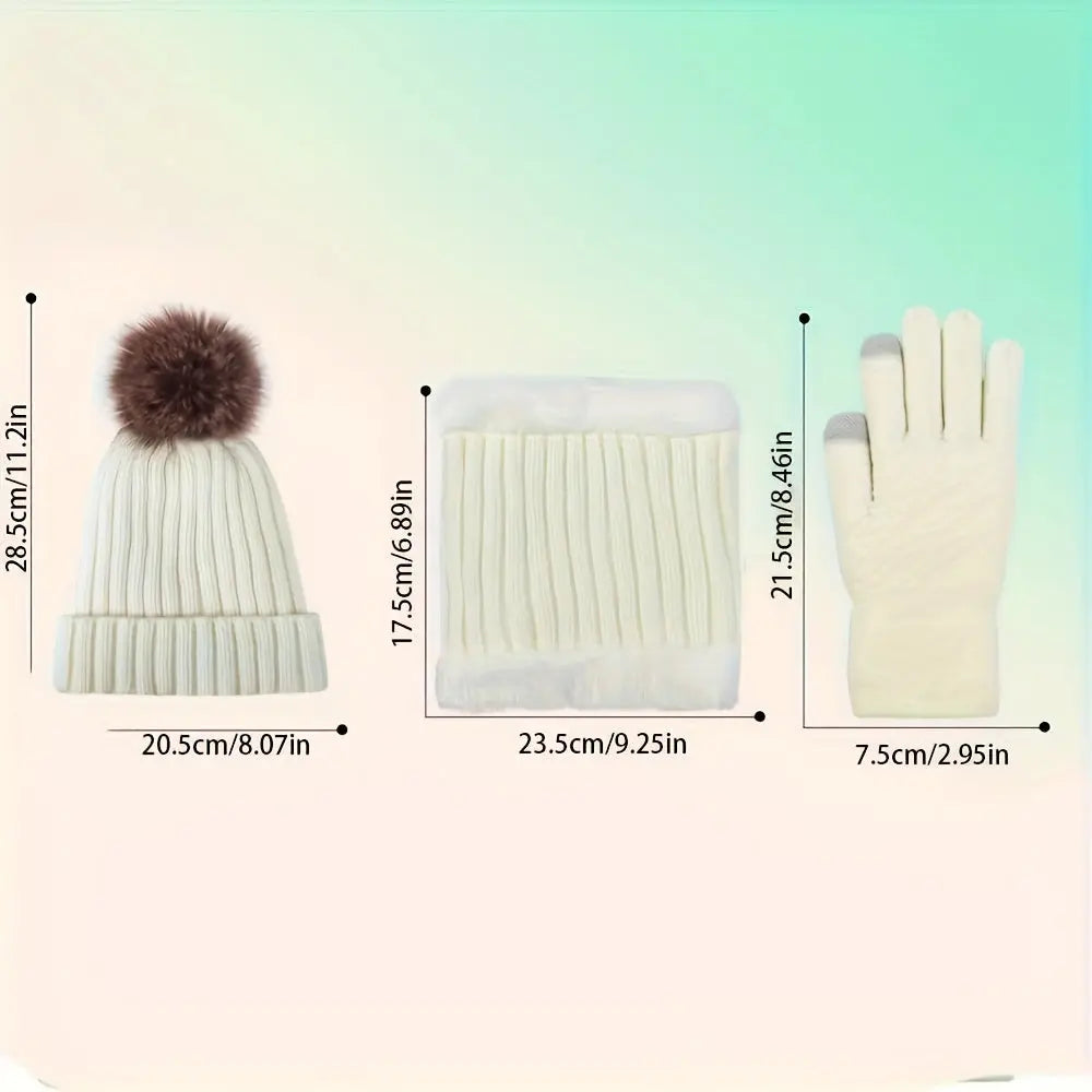 3pcs Cozy Knit Winter Set - Thickened Fleece-Lined Scarf, Gloves & Hat for Outdoor Warmth | Hand Wash Only MyFave Boutique