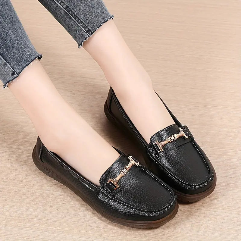 Women's Metal Decor Flat Shoes, Casual Slip On Round Toe Loafers, Women's Comfortable Shoes MyFave Boutique