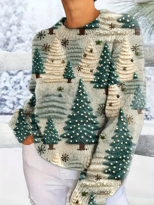 Cozy 3D Christmas Tree Print Sweater for Women - Thick, Soft Polyester Mock Neck Pullover with Long Sleeves MyFave Boutique