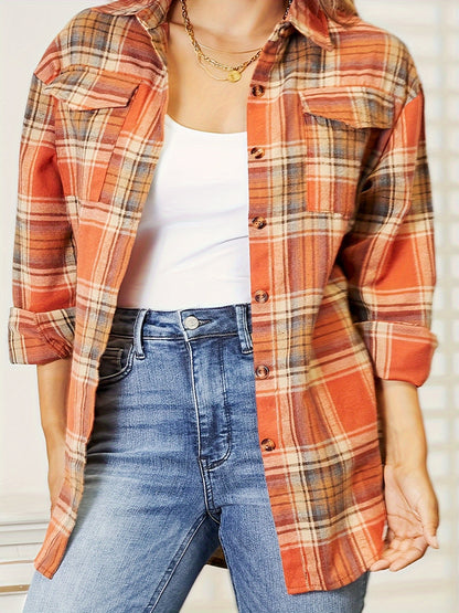 Plaid Dropped Shoulder Shirt MyFave Boutique