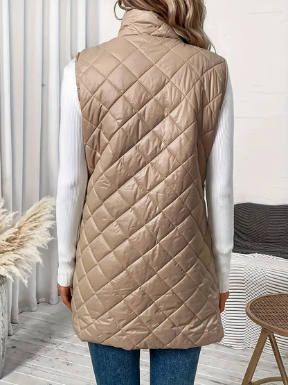 Quilted Zip Up Fluffy Vest Jacket, Casual Sleeveless Warm Gilet Jacket For Fall & Winter, Women's Clothing MyFave Boutique