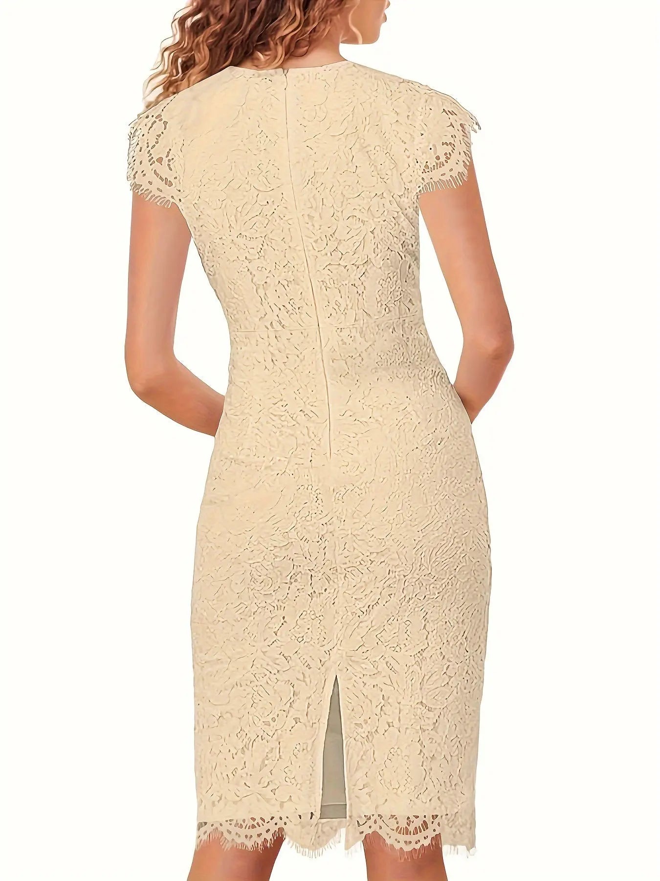 Sweetheart Neck Bodycon Lace Dress, Elegant Cap Sleeve Knee Length Dress For Party, Women's Clothing MyFave Boutique