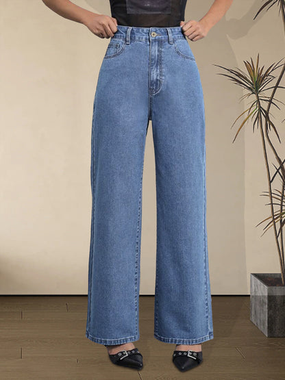 Relaxed Fit Wide Leg Jeans - Women's Denim Clothing with Slant Pockets, Non-Stretch Fabric, and Comfortable Loose Style for Casual Wear - Soft, Breathable, and Stylish Denim Pants MyFave Boutique