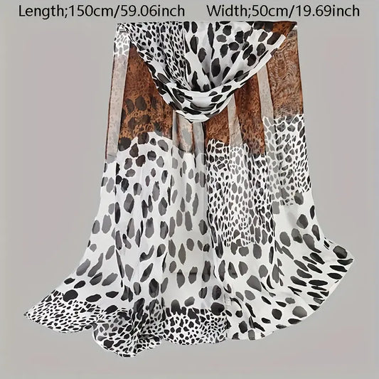 Boho Classic Leopard Chiffon Scarf Lightweight Mature Thin Breathable Shawl Summer Outdoor Sunscreen Beach Towel MyFave Boutique