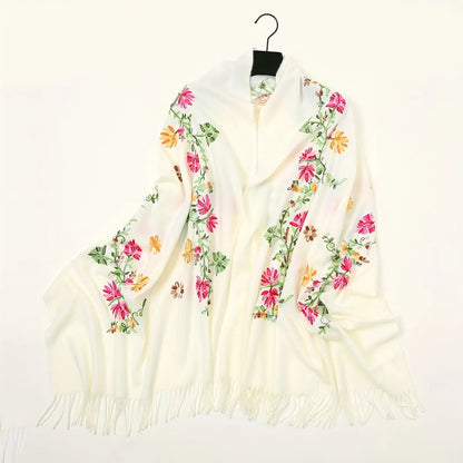 Soft Skin Friendly Scarf Imitation Cashmere Warm Tassel Shawl National Style Flower Embroidered Wrap Elegant Windproof Autumn Winter Scarf MyFave Boutique