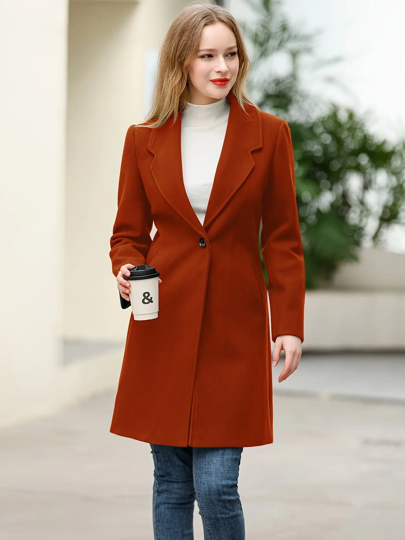 Women's Elegant Plush Blend Trench Coat Winter Outcoat Mid-Long Windproof Lapel Slim Pea Coats MyFave Boutique