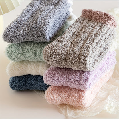 7 Pairs Colorblock Fuzzy Socks, Comfy & Warm Thickened Floor Socks, Women's Stockings & Hosiery MyFave Boutique