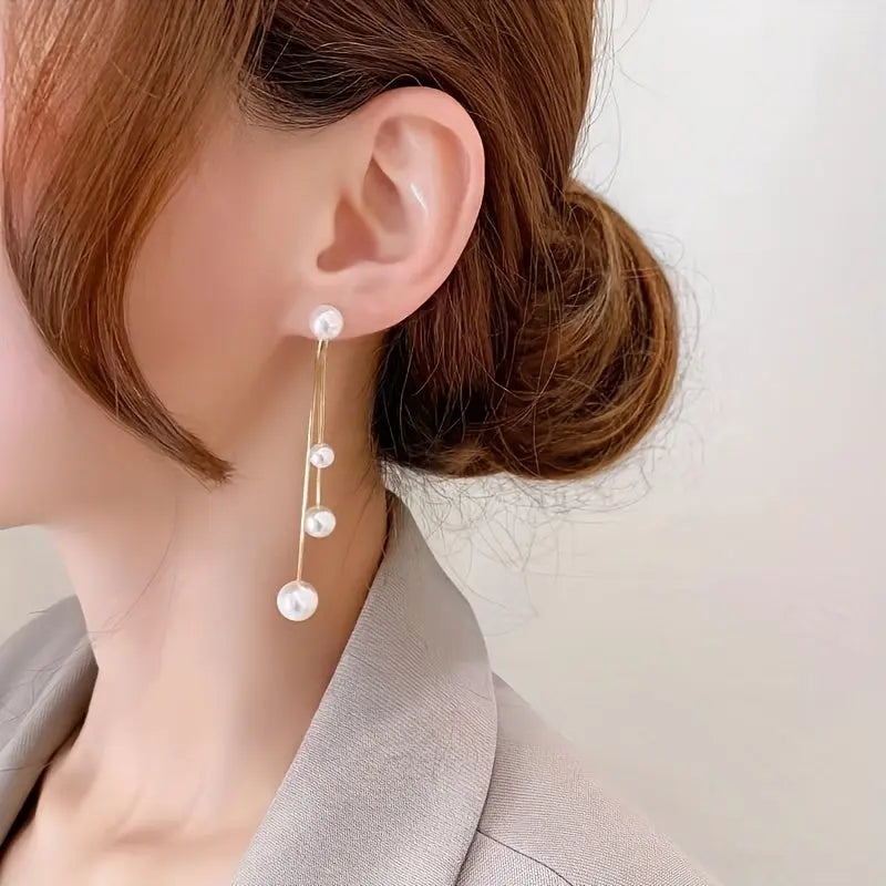 Elegant Simple Design 2PCS Stainless Steel Drop Dangle Earrings with Shell Pearl Tassels for Women - Hypoallergenic Long Threader Tassel Earrings for Daily and Party Occasions MyFave Boutique