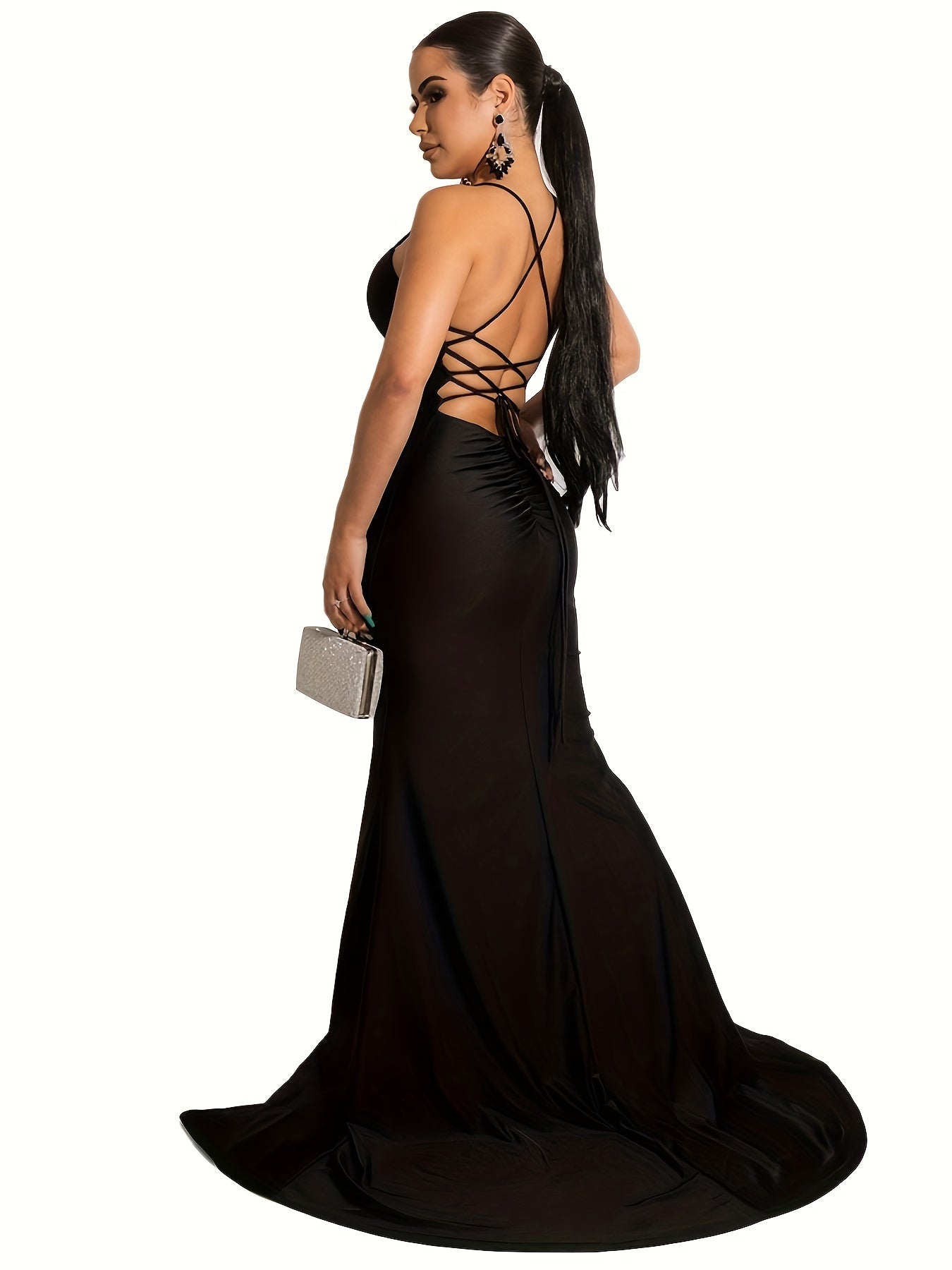 Women Off Shoulder V-Neck Maxi Long Dress Ruched Split Bodycon Mermaid Evening Cocktail Formal Dresses MyFave Boutique