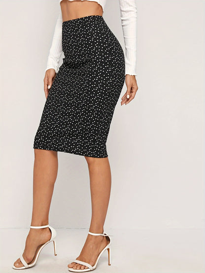 Heart Print Bodycon Skirt, Elegant High Waist Knee Length Skirt For Spring & Summer, Women's Clothing MyFave Boutique