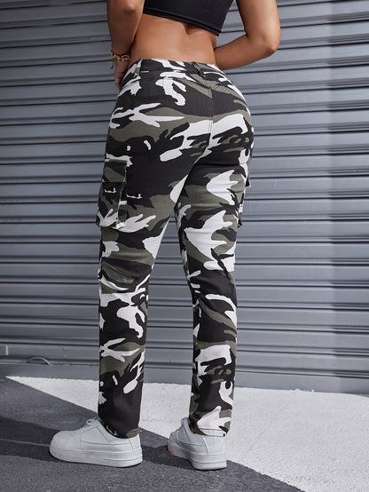 Camo Print Side Flap Pocket Streetwear Cargo Jeans Denim Pants, Women's Denim Jeans & Clothing MyFave Boutique