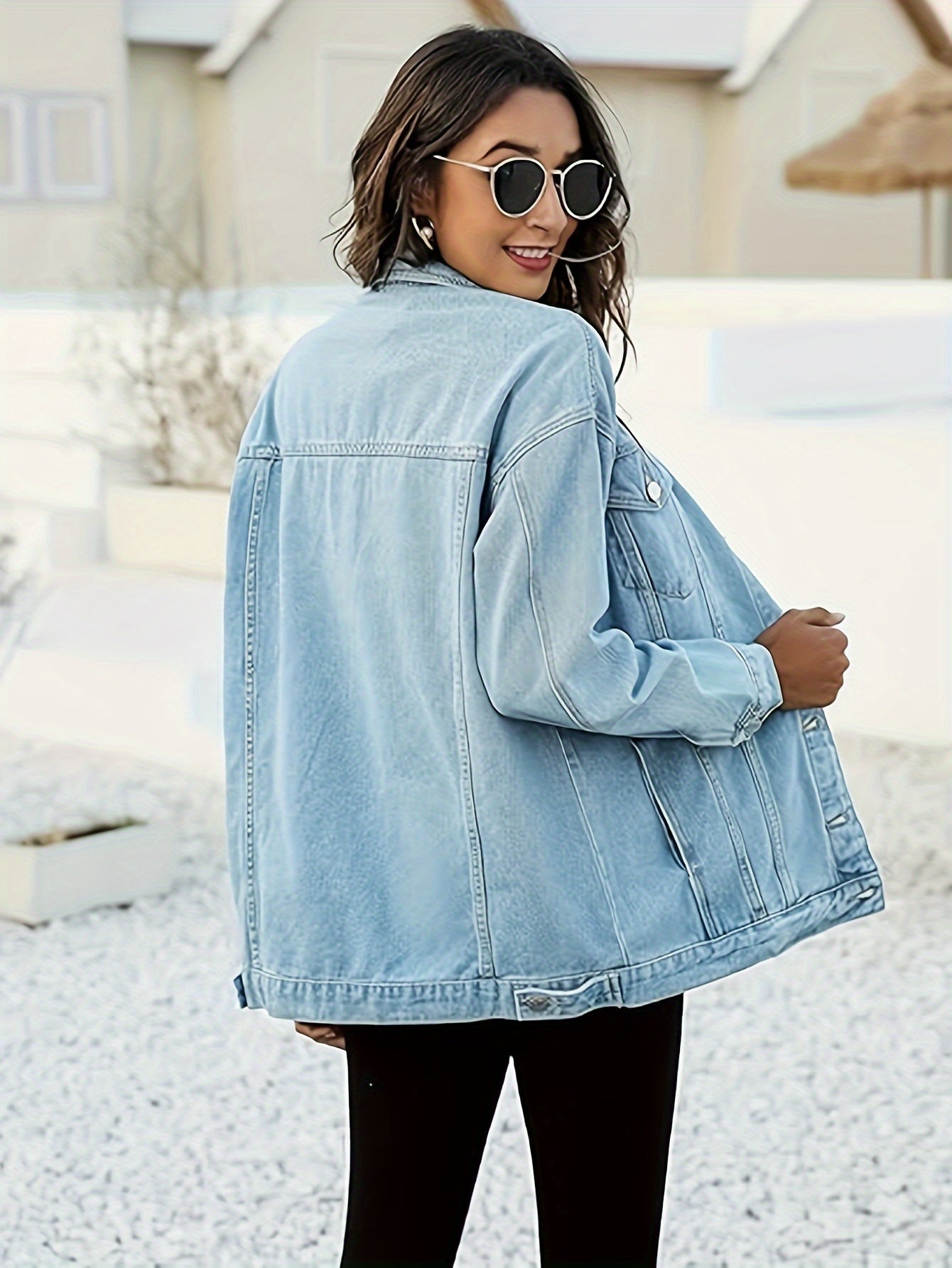 Women's Denim Jacket With A Lapel, Buttoned Long Sleeves And Pocketed Denim Coat MyFave Boutique