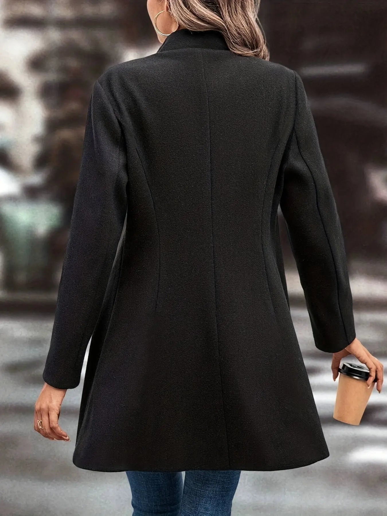 Classic Solid Single Button Lapel Overcoat for Women, Long Sleeve Winter Warmth MyFave Boutique