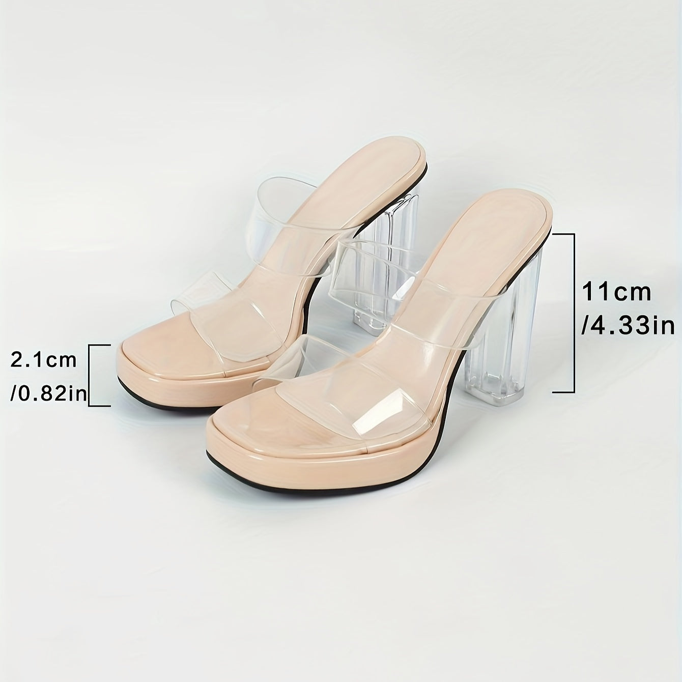 Women's Double Strap Transparent Block Heel Sandals, Square Open Toe Dress Pumps MyFave Boutique