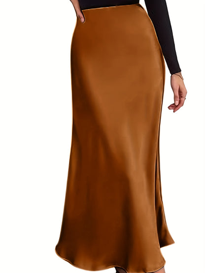 High Waist Satin Midi Skirt, Elegant A Line Skirt For Party & Work, Women's Clothing MyFave Boutique