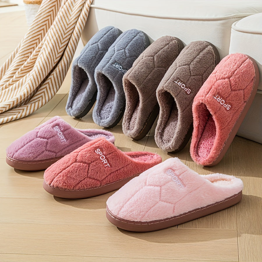 Letter Fluffy Soft Sole Slippers, Soft Sole Bedroom Plush Lined Cozy Shoes, Non-slip Floor Mute Shoes MyFave Boutique