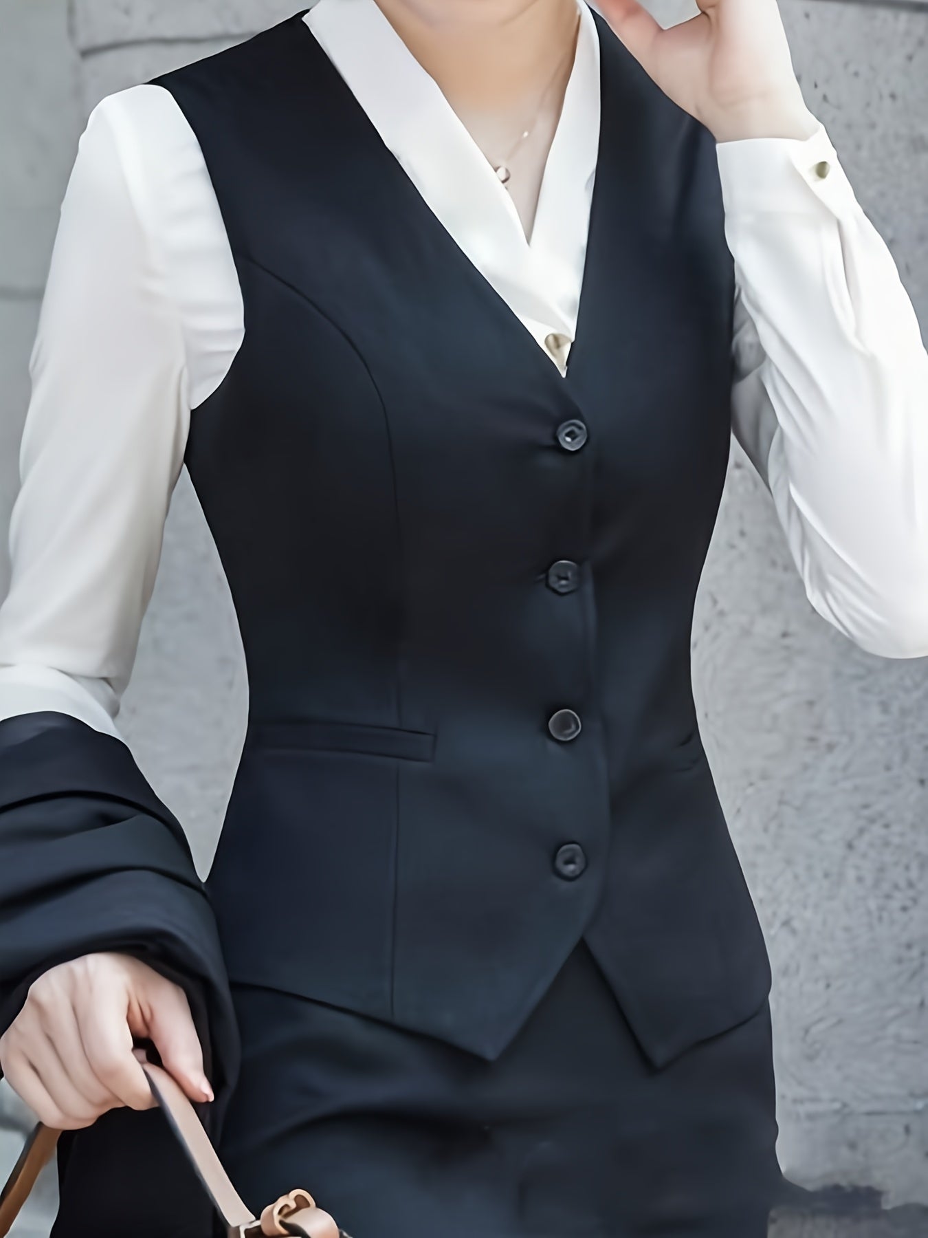 Single Breasted V Neck Vest, Elegant Sleeveless Outerwear For Office & Work, Women's Clothing MyFave Boutique