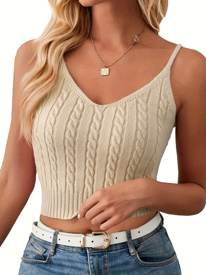 Cable Knit V Neck Cami Top, Y2K Backless Crop Top For Summer, Women's Clothing MyFave Boutique