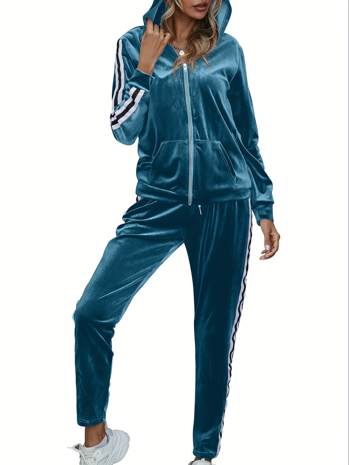 Two Pieces Outfits For Women Solid Casual Velour Tracksuit Sweatsuits Jogger Set MyFave Boutique