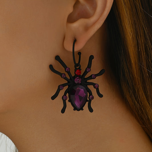 Halloween Spider Drop & Dangle Earrings - Gothic Punk Style with zirconia Gemstones, Zinc Alloy & Titanium Ear Needles, Non-Feathered, for Party & Festival Celebrations - All Season Wear MyFave Boutique