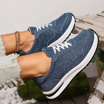 Women's Lace-Up Canvas Sneakers: Lightweight & Comfortable PVC Sole, Solid Colors MyFave Boutique