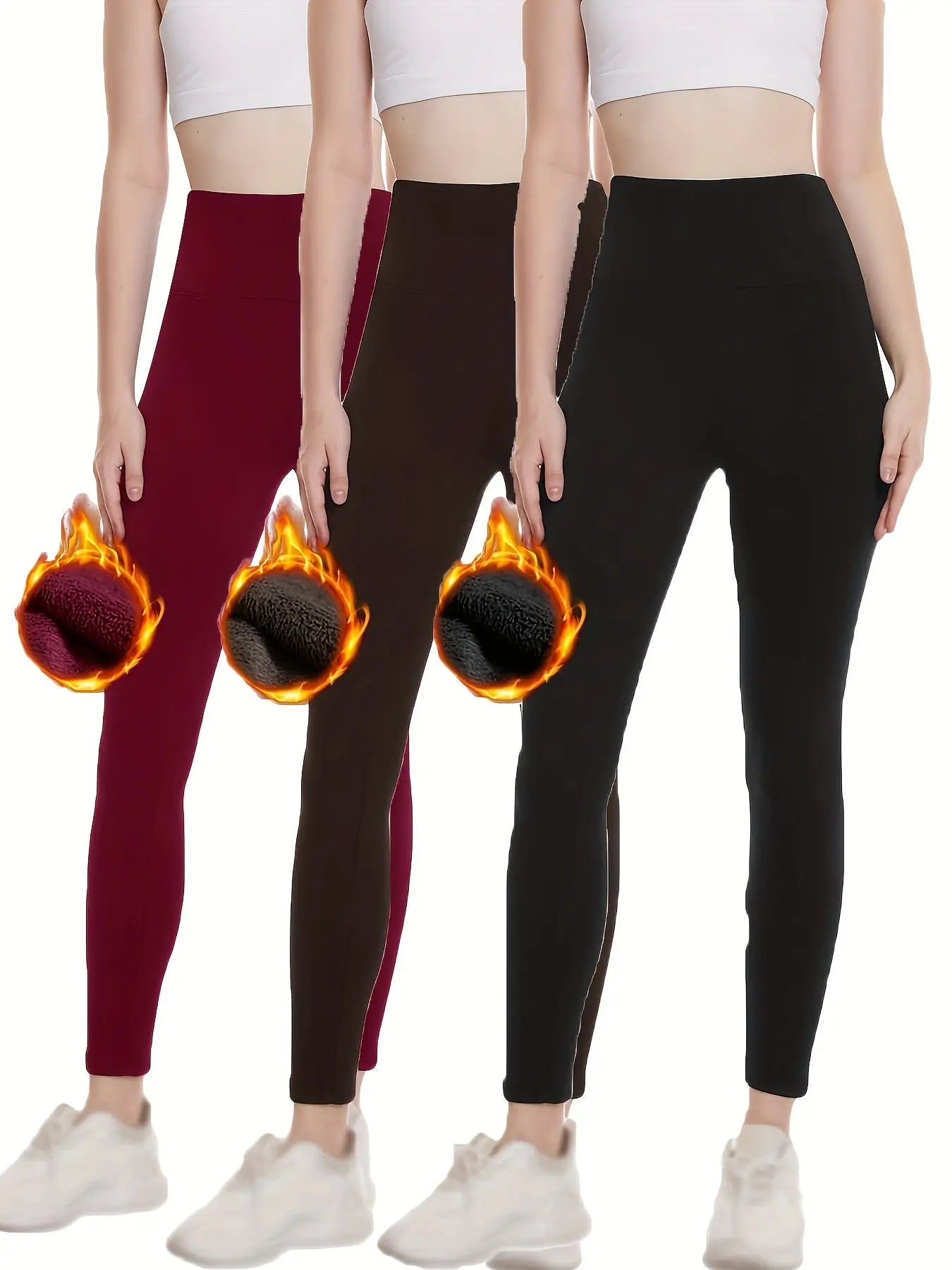 3 Pack High Waist Tummy Control Leggings for Workout Yoga Running Fitness - Winter Thermal Soft Warm MyFave Boutique