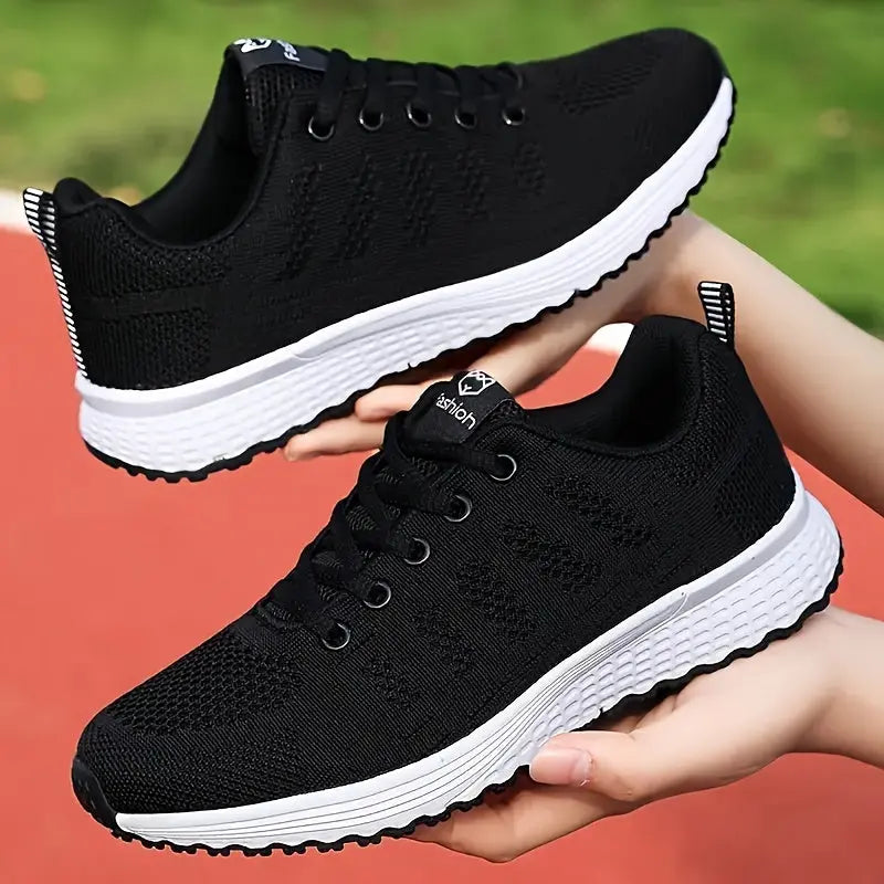 Women's Solid Color Casual Sneakers, Lace Up Breathable Flat Soft Sole Shoes, Lightweight Low-top Running Shoes MyFave Boutique